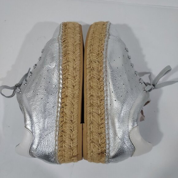 Steve Madden Silver Mars Platform Espadrill Laceup Full Leather Sneaker Shoe - Picture 6 of 12